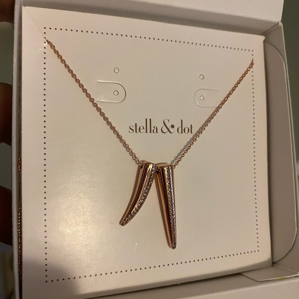 Stella & Dot Pave Double Horn Necklace- ROSE GOLD